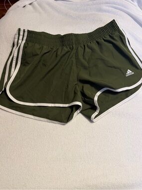 NWT! Adidas Women’s Olive Green Running Aeroready M20 Shorts with White Trim